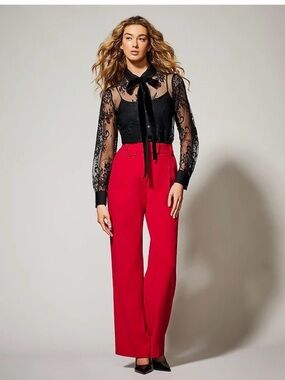 Black Lace Sheer Button-Down Blouse